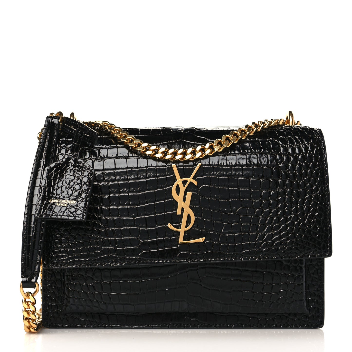 Calfskin Crocodile Embossed Medium Monogram Sunset Black