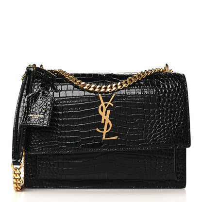 Saint Laurent Calfskin Crocodile Embossed Medium Monogram Sunset Black 1 of 9