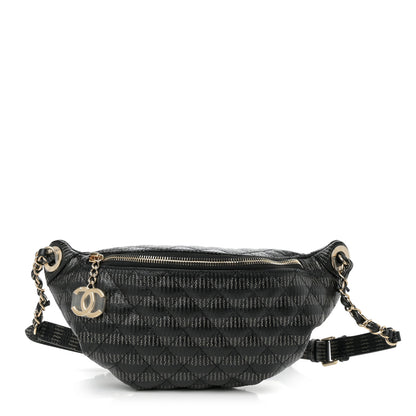 Chanel Metallic Caviar Striped Banane Waist Bag Fanny Pack Black Gold 1 of 12