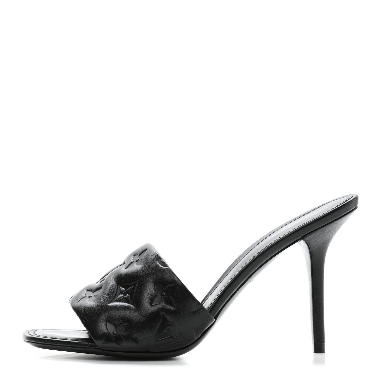 Louis Vuitton Lambskin Embossed Monogram Revival High Heel Mules 40 Black 1 of 7