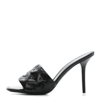 Louis Vuitton Lambskin Embossed Monogram Revival High Heel Mules 40 Black 1 of 7