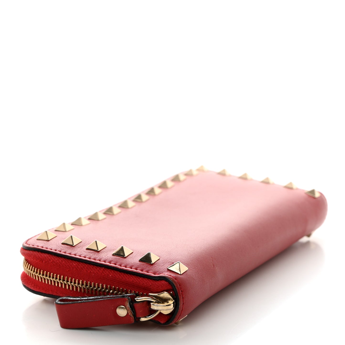 Calfskin Rockstud Zip Around Wallet Rosso Valentino