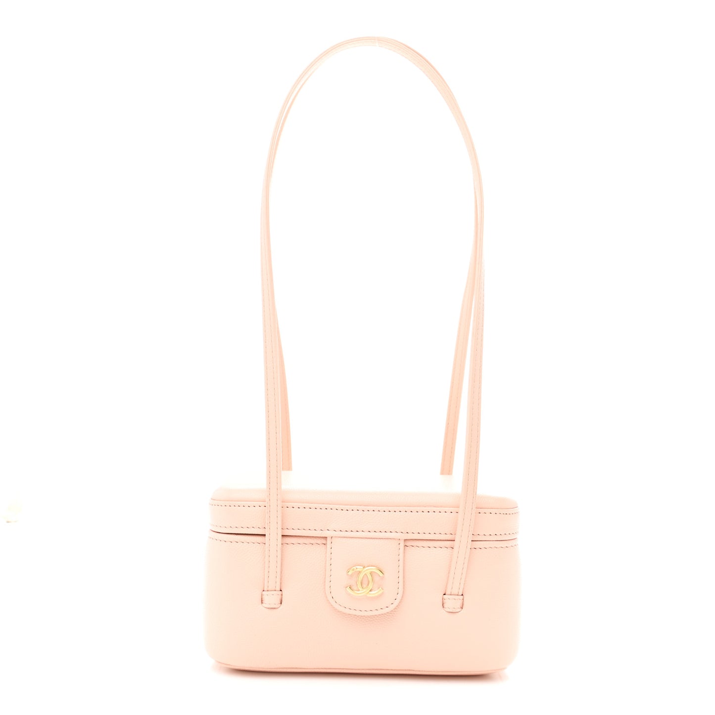 Shiny Caviar Preppy Coco Long Vanity With Strap  Light Pink