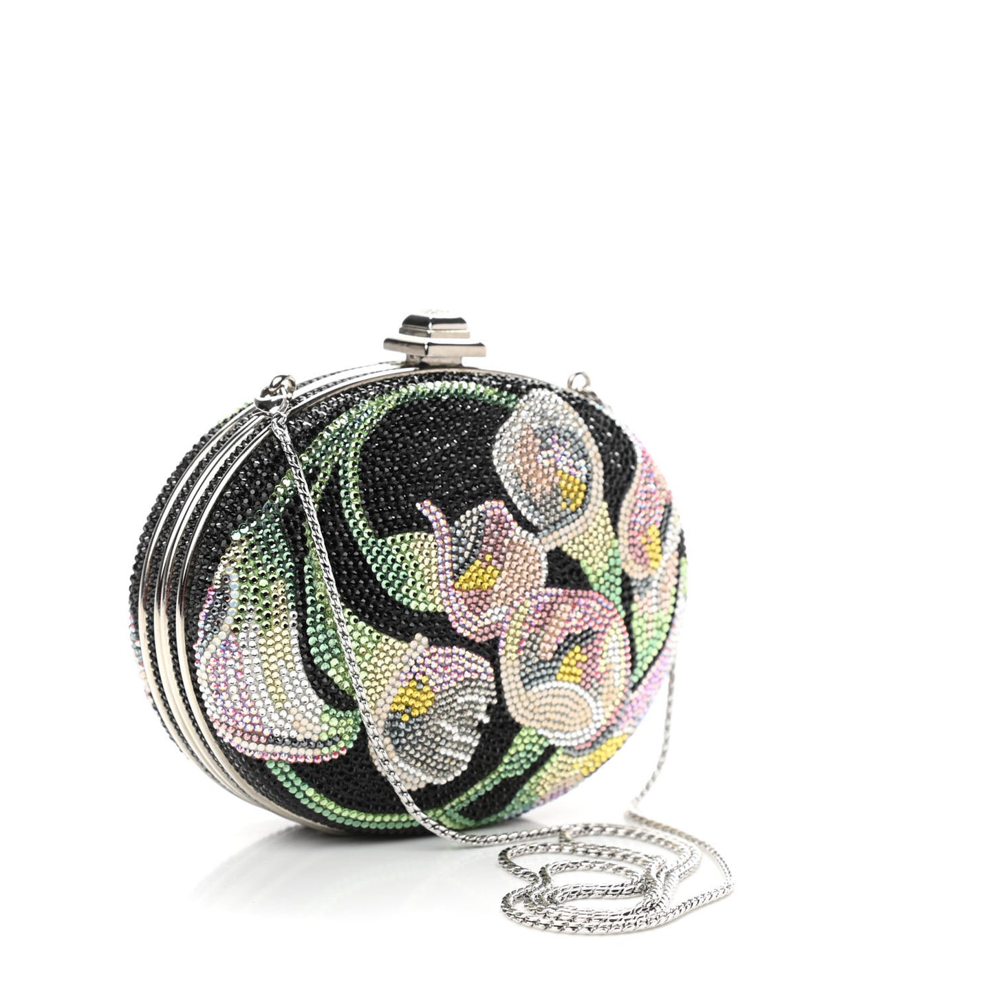 Swarovski Crystal Flower Minaudiere Clutch Gold Multicolor