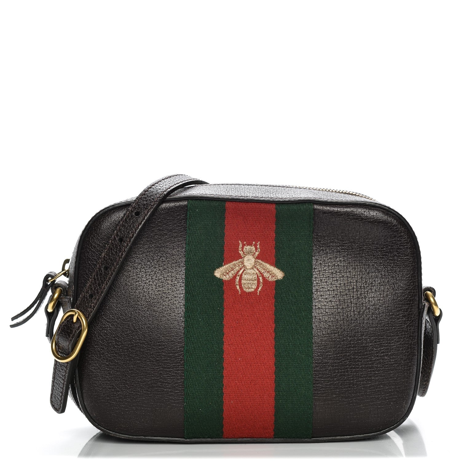 Gucci Textured Calfskin Web Small Webby Bee Shoulder Bag Brown Coffee 1 of 9