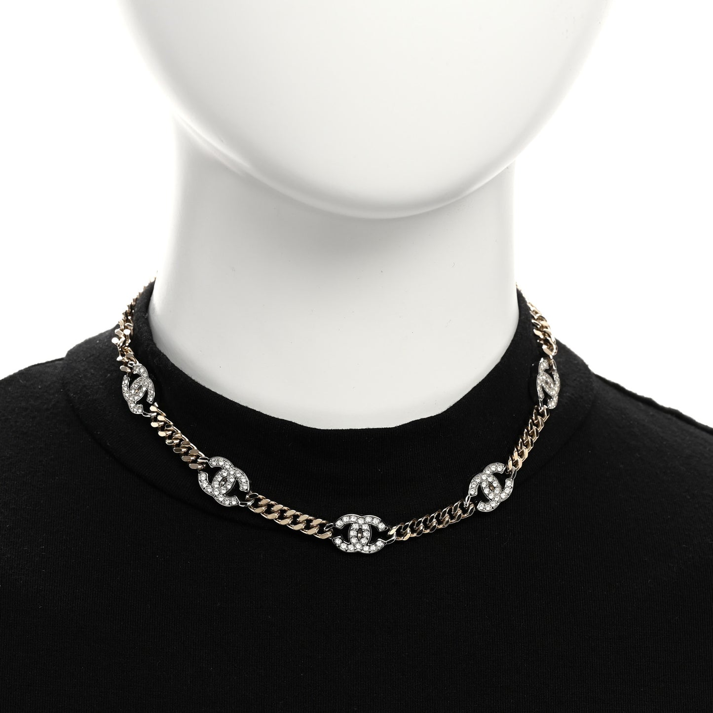 Crystal Chain CC Link Choker Gold Silver