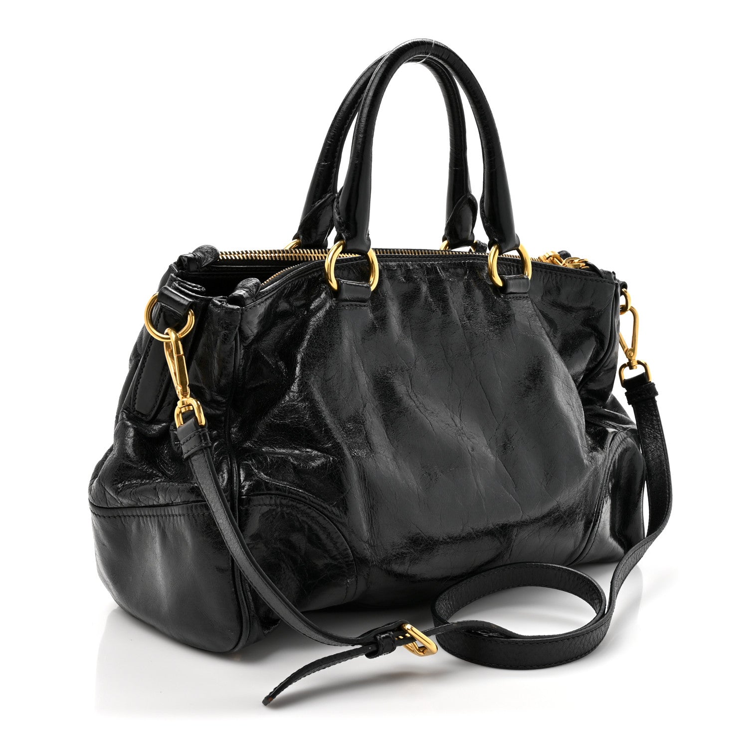 Prada Vitello Shine Shopping Satchel Black 1810780 – FASHIONPHILE