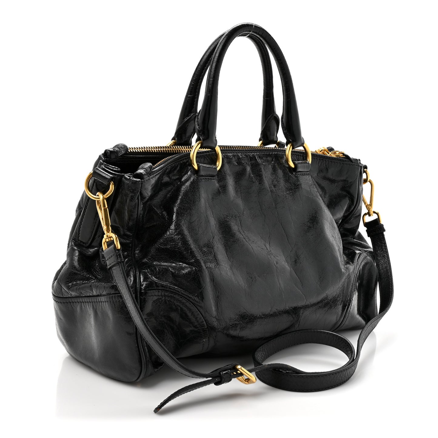 Vitello Shine Shopping Satchel Black