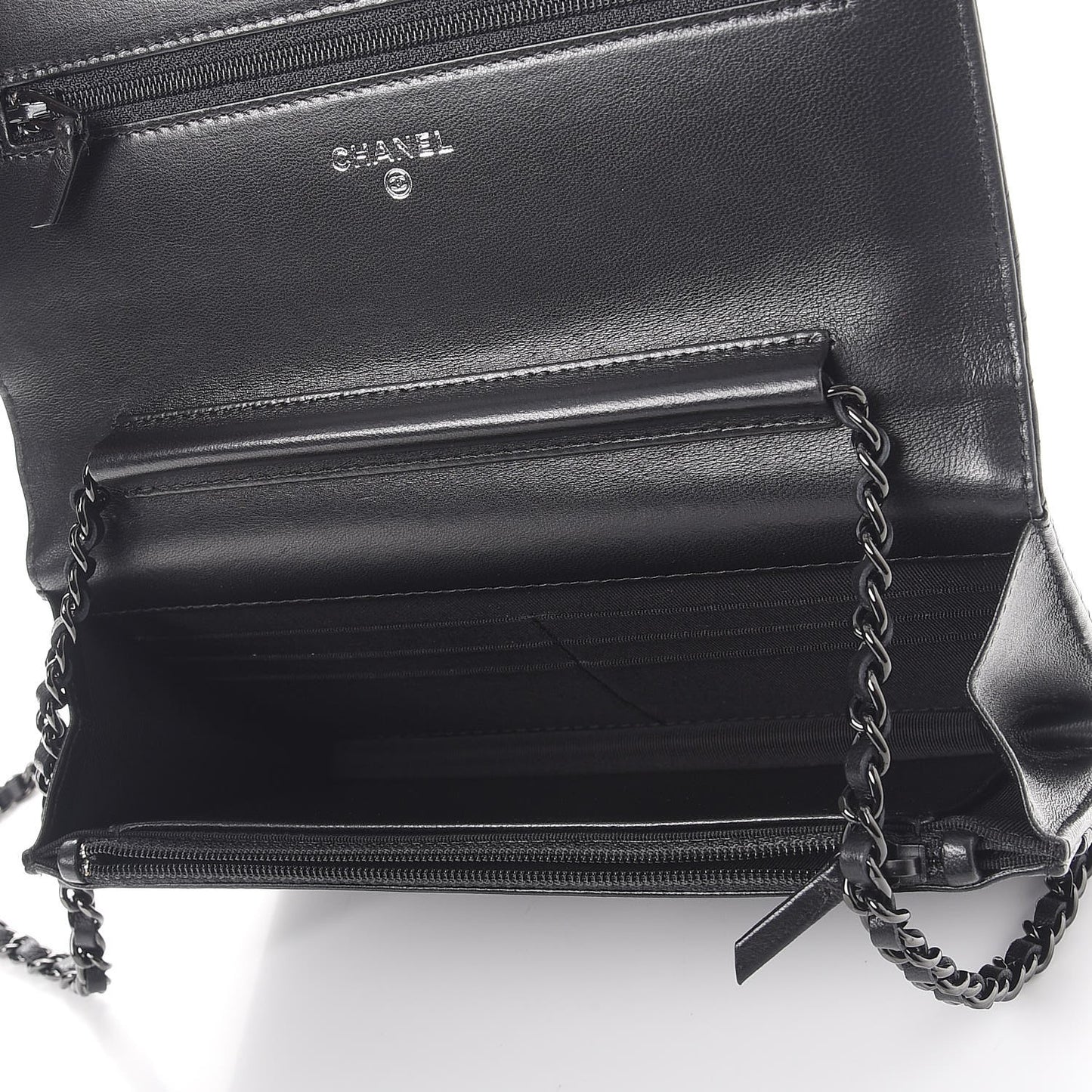 Lambskin Chevron Quilted Wallet On Chain WOC So Black