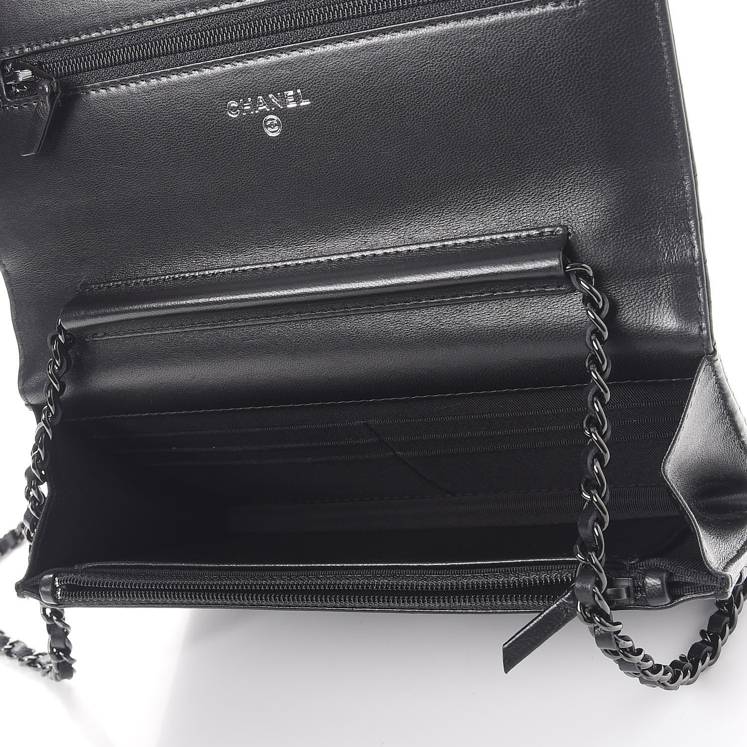 Chanel Lambskin Chevron Quilted Wallet On Chain WOC So Black 5 of 9