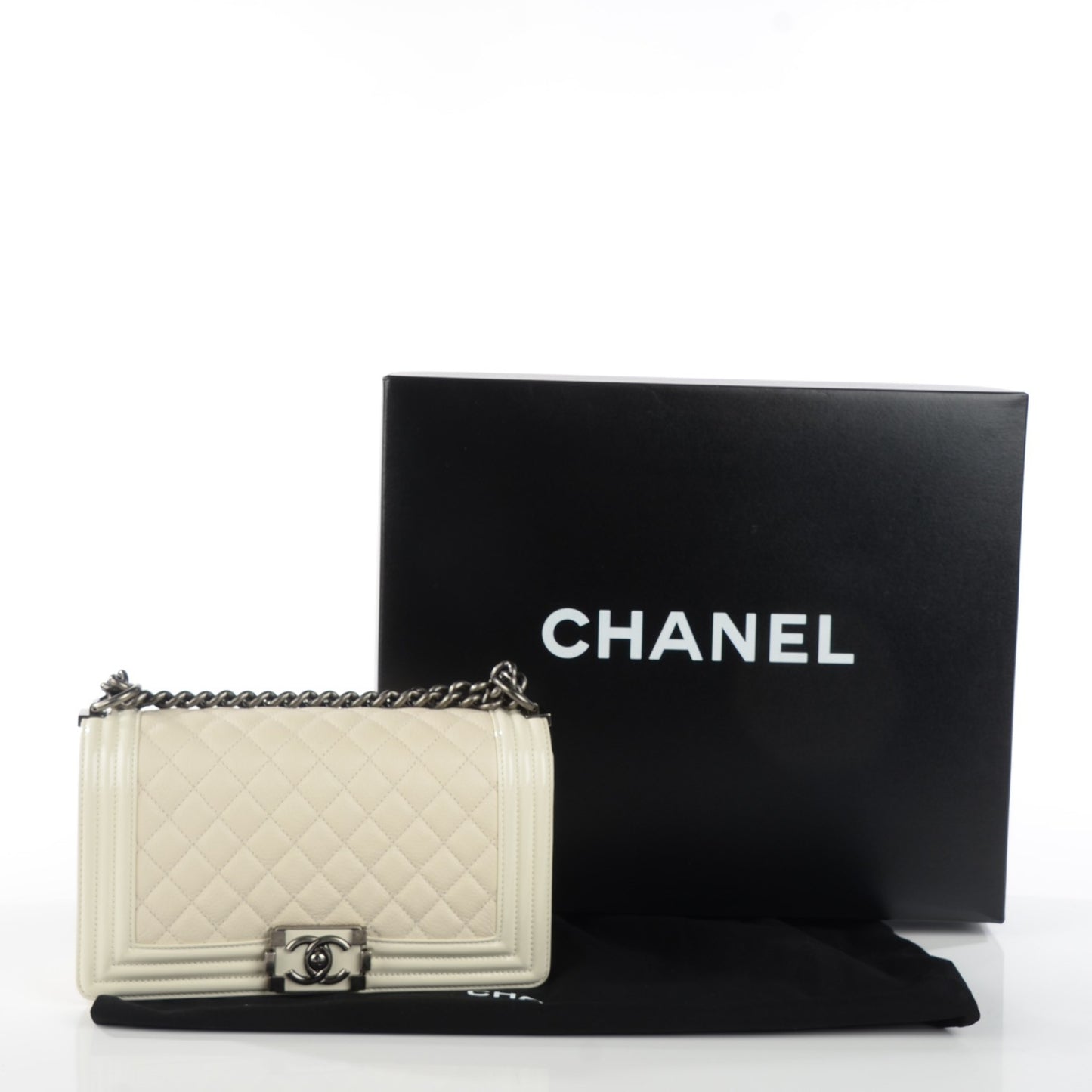 Goatskin Quilted Patent Medium Duo Boy Flap Ecru