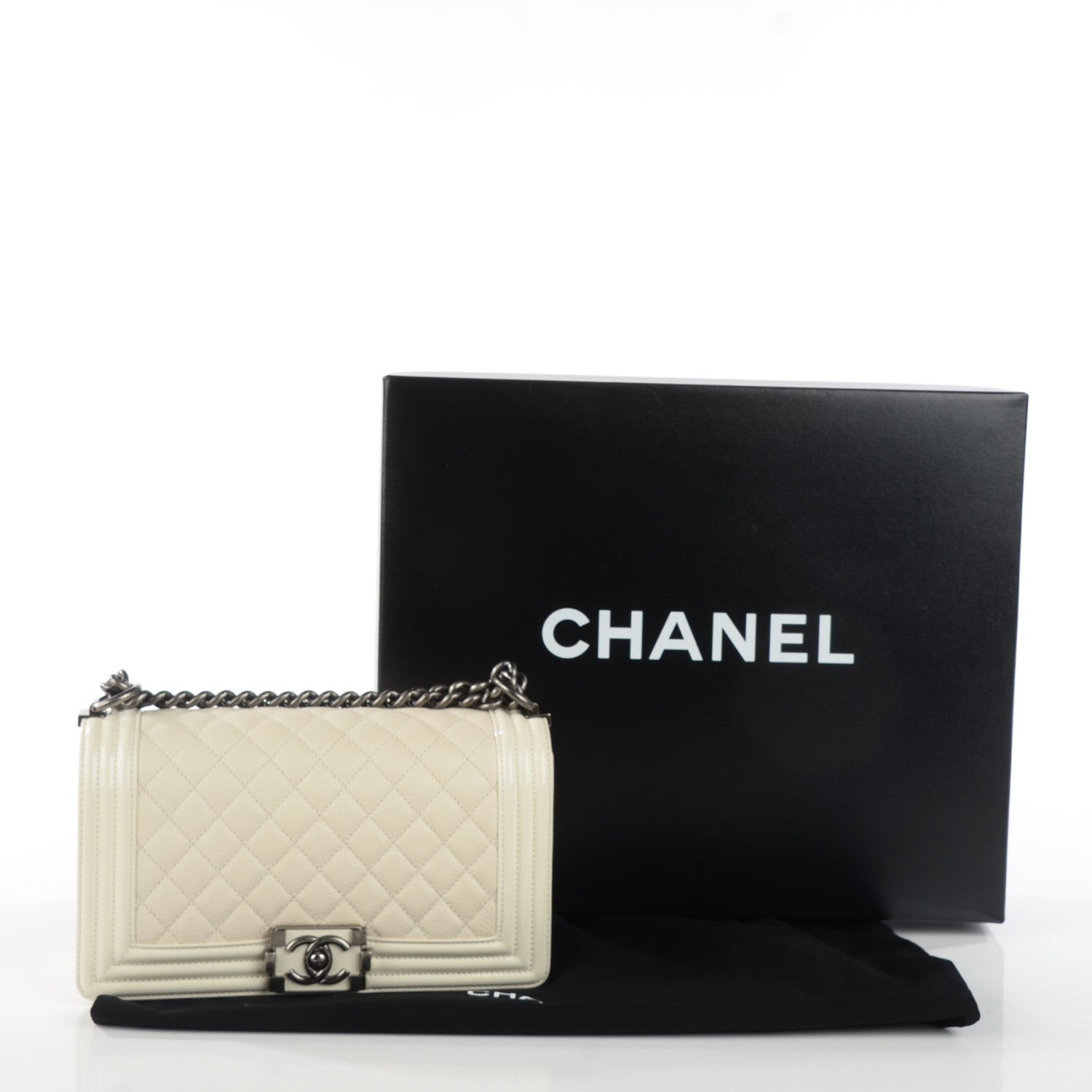 Chanel Goatskin Quilted Patent Medium Duo Boy Flap Ecru 2 of 10