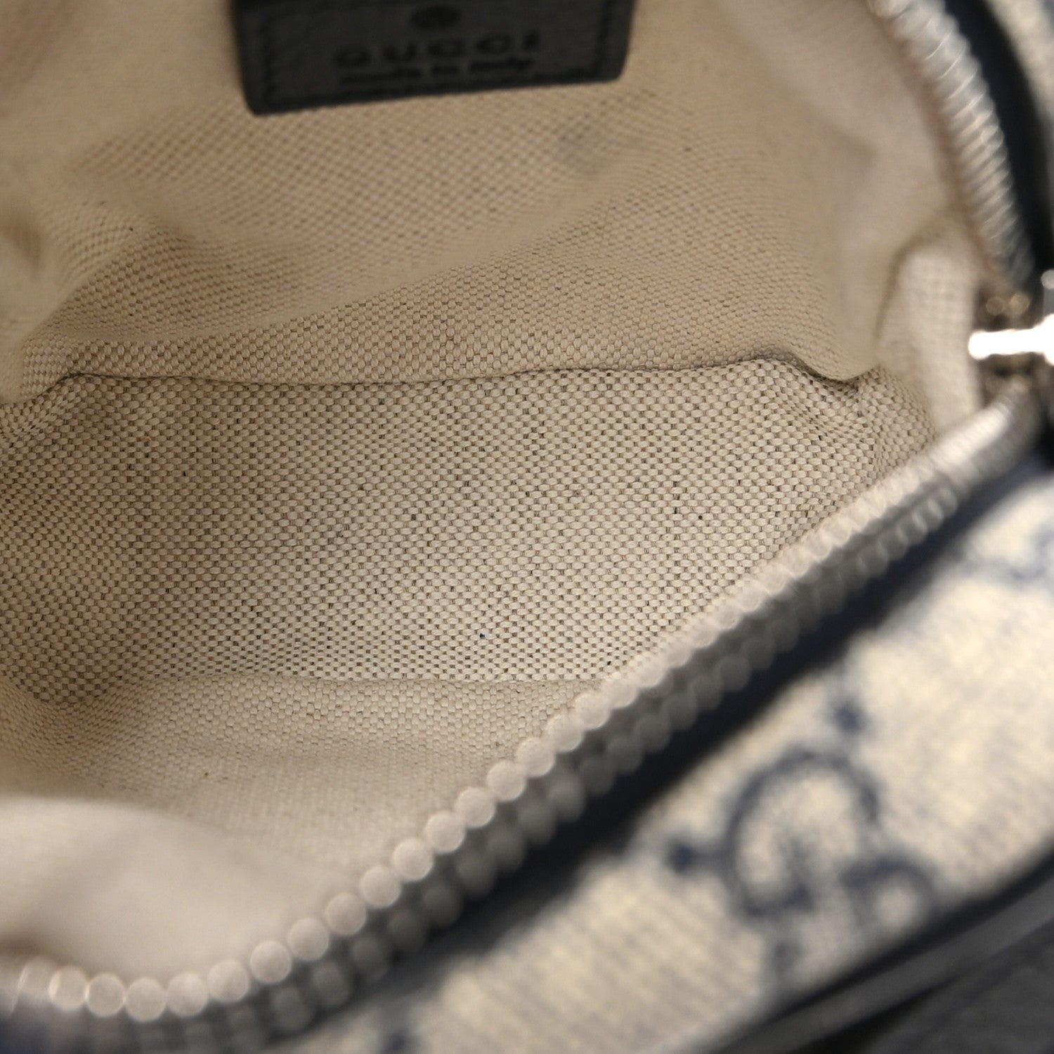 Gucci GG Supreme Monogram Textured Dollar Calfskin Web Mini Ophidia Double Zip Messenger Bag Beige Blue 5 of 10