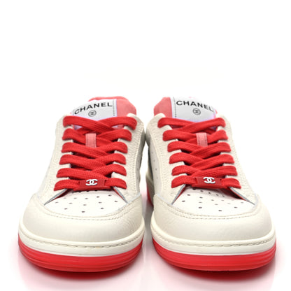 Chanel Grained Calfskin Fabric Womens Logo Sneakers 39 White Red 2 of 8