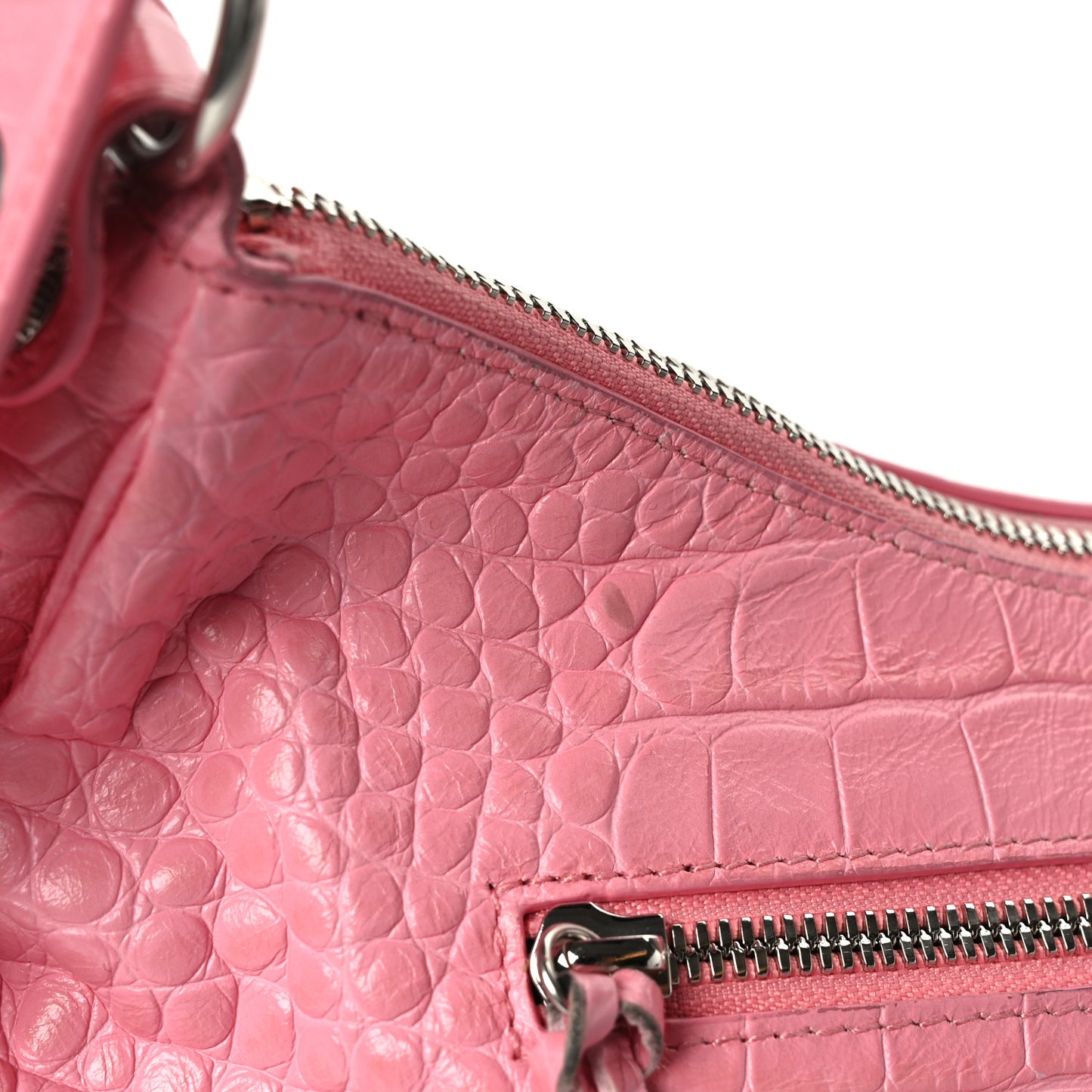 Extra Supple Calfskin Crocodile Embossed Small Le Cagole Shoulder Bag Sweet Pink