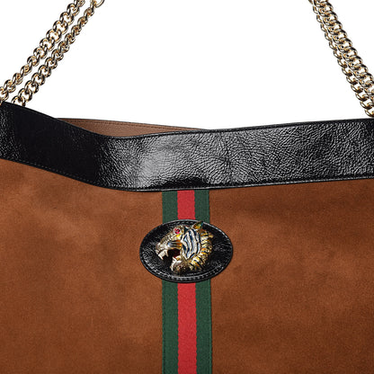 Gucci Suede Patent Maxi Rajah Chain Tote Nocciola Black 8 of 10