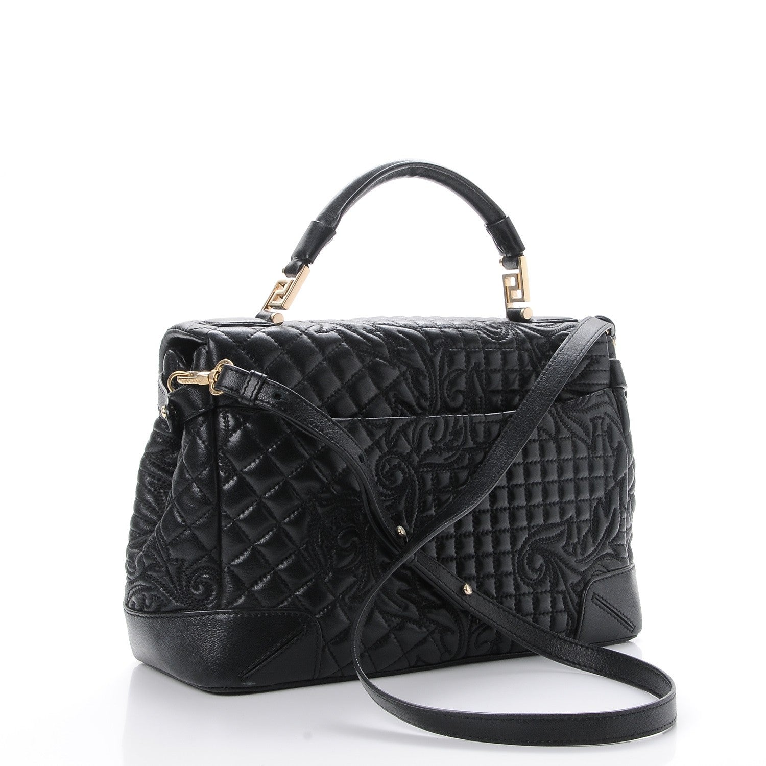 Versace Barocco Quilted Nappa Altea Vanitas Satchel Black 3 of 9
