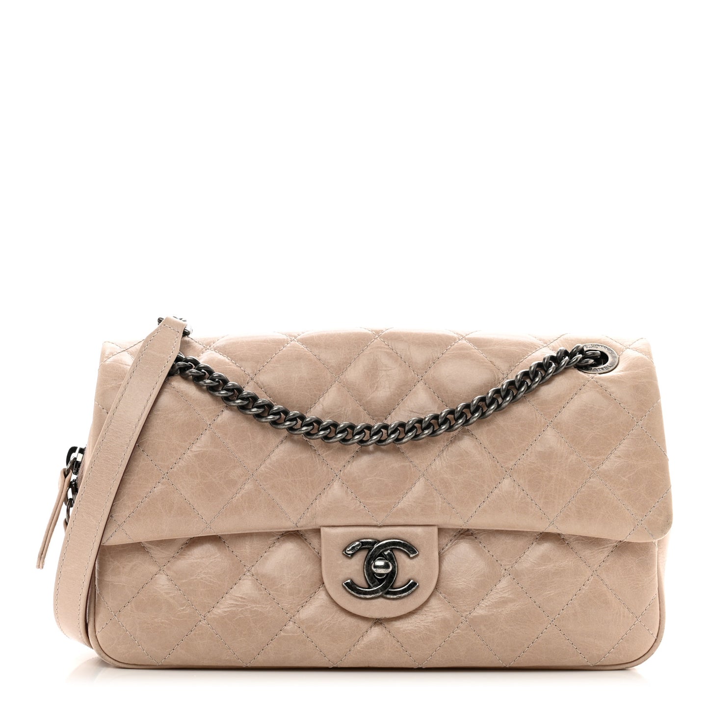 Glazed Calfskin Quilted Medium Duo Color Flap Light Pink