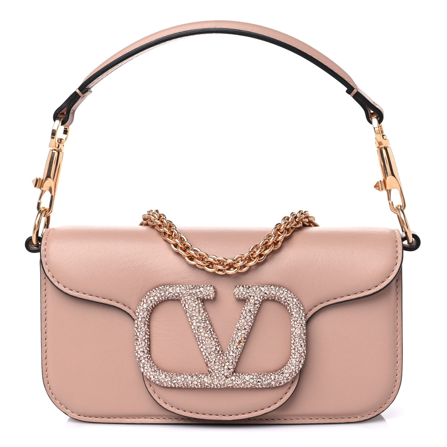 Calfskin Crystal Vlogo Small Loco Shoulder Bag Rose Cannelle