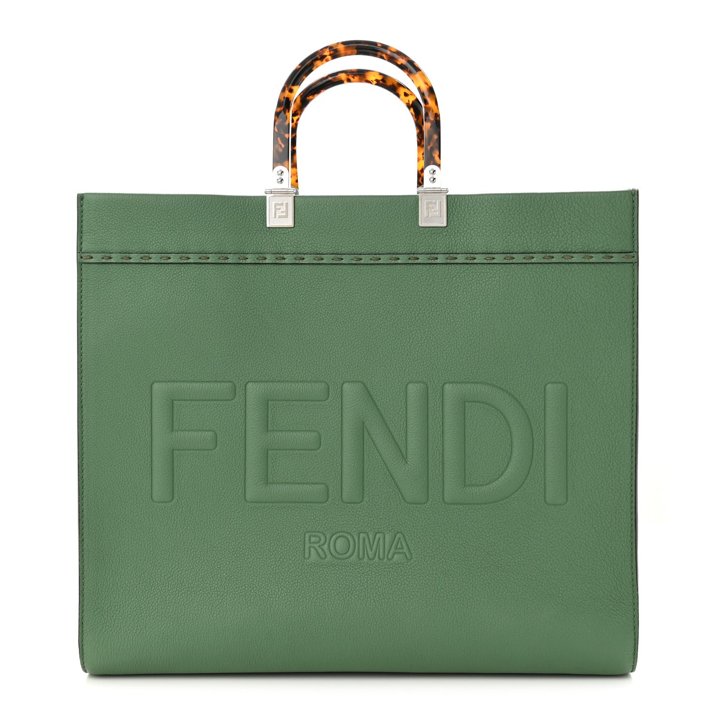 Vitello Cher Plexiglass Logo Debossed Medium Fendi Sunshine Shopper Tote Verde Islanda