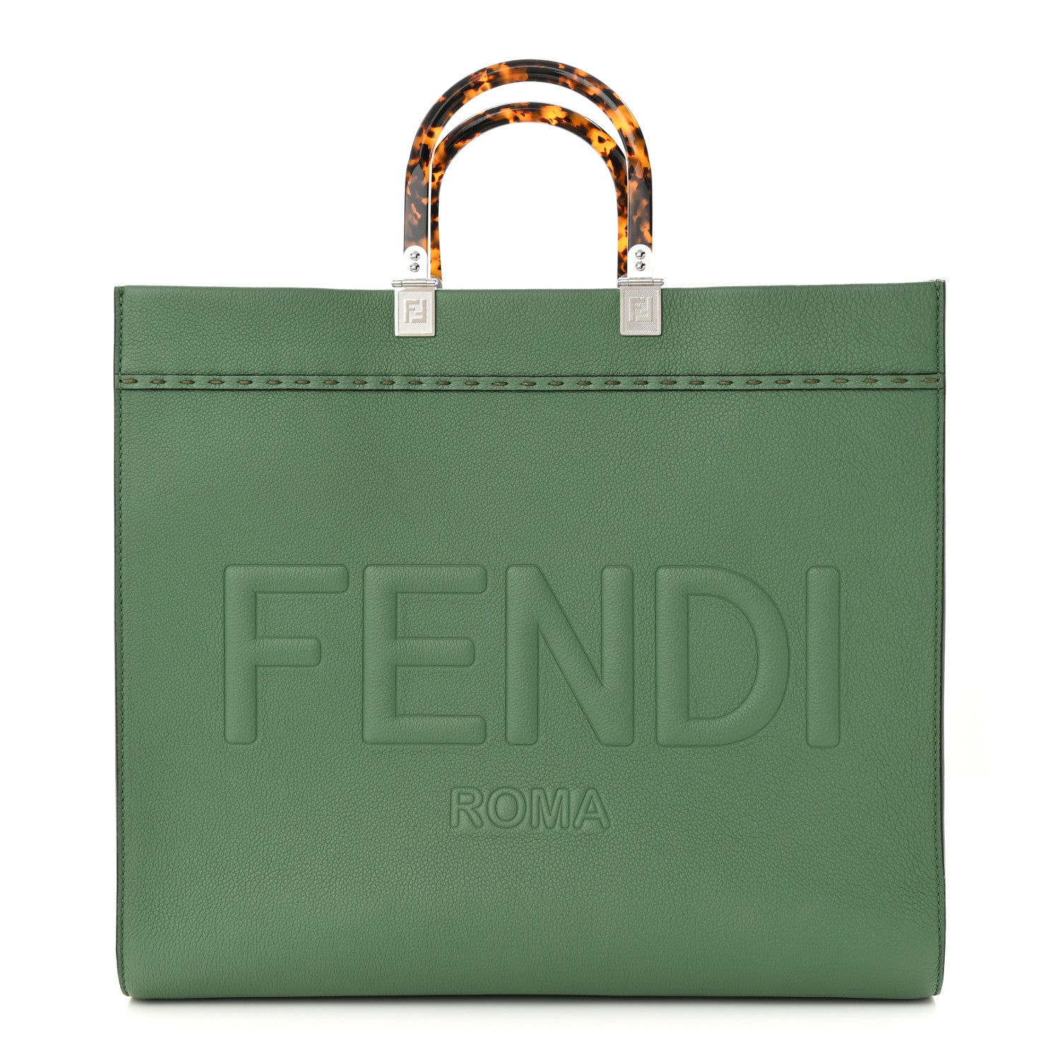 Fendi Vitello Cher Plexiglass Logo Debossed Medium Fendi Sunshine Shopper Tote Verde Islanda 1 of 11