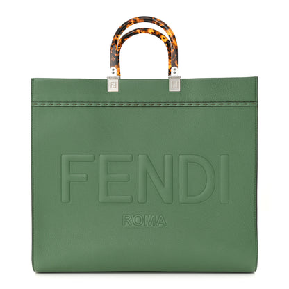 Fendi Vitello Cher Plexiglass Logo Debossed Medium Fendi Sunshine Shopper Tote Verde Islanda 1 of 11