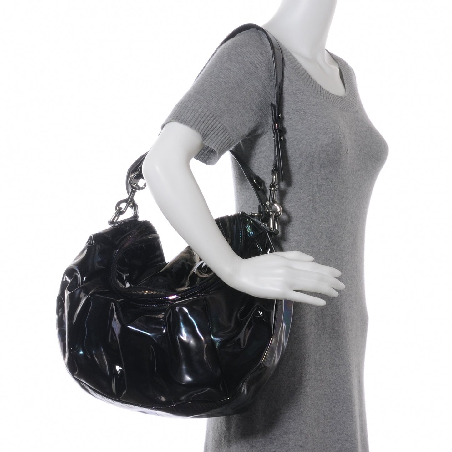 Iridescent Patent Icon Bit Medium Bag Black