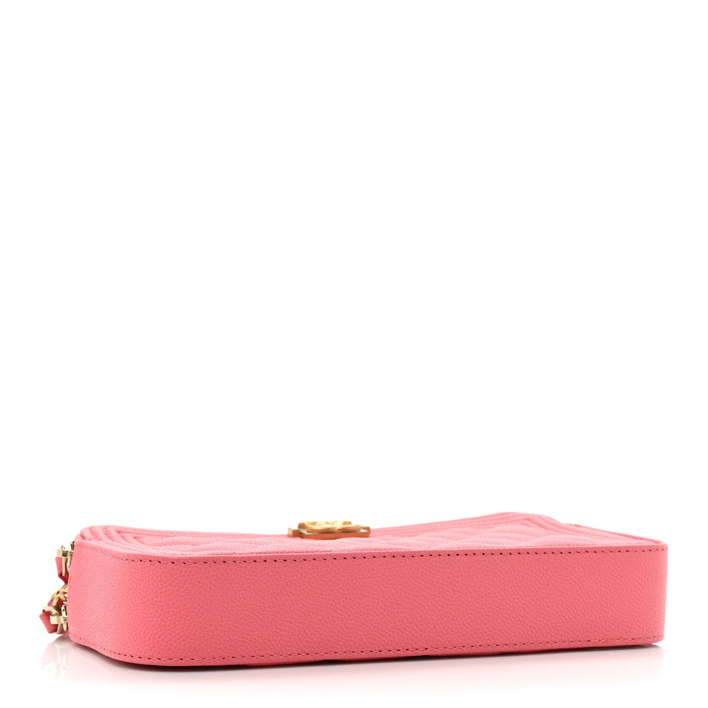 Caviar Quilted Small Boy Clutch With Chain Pink