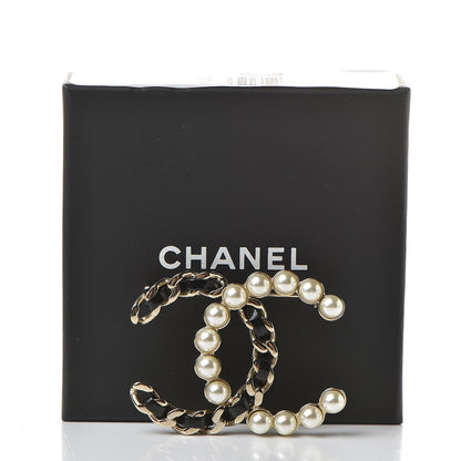 Chanel Lambskin Pearl CC Chain Brooch Black Gold 5 of 5