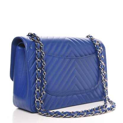 Chanel Caviar Chevron Quilted Jumbo Double Flap Blue 3 of 12
