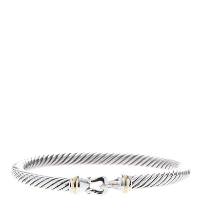 David Yurman Sterling Silver 18K Yellow Gold 5mm Cable Classic Buckle Bracelet 1 of 4