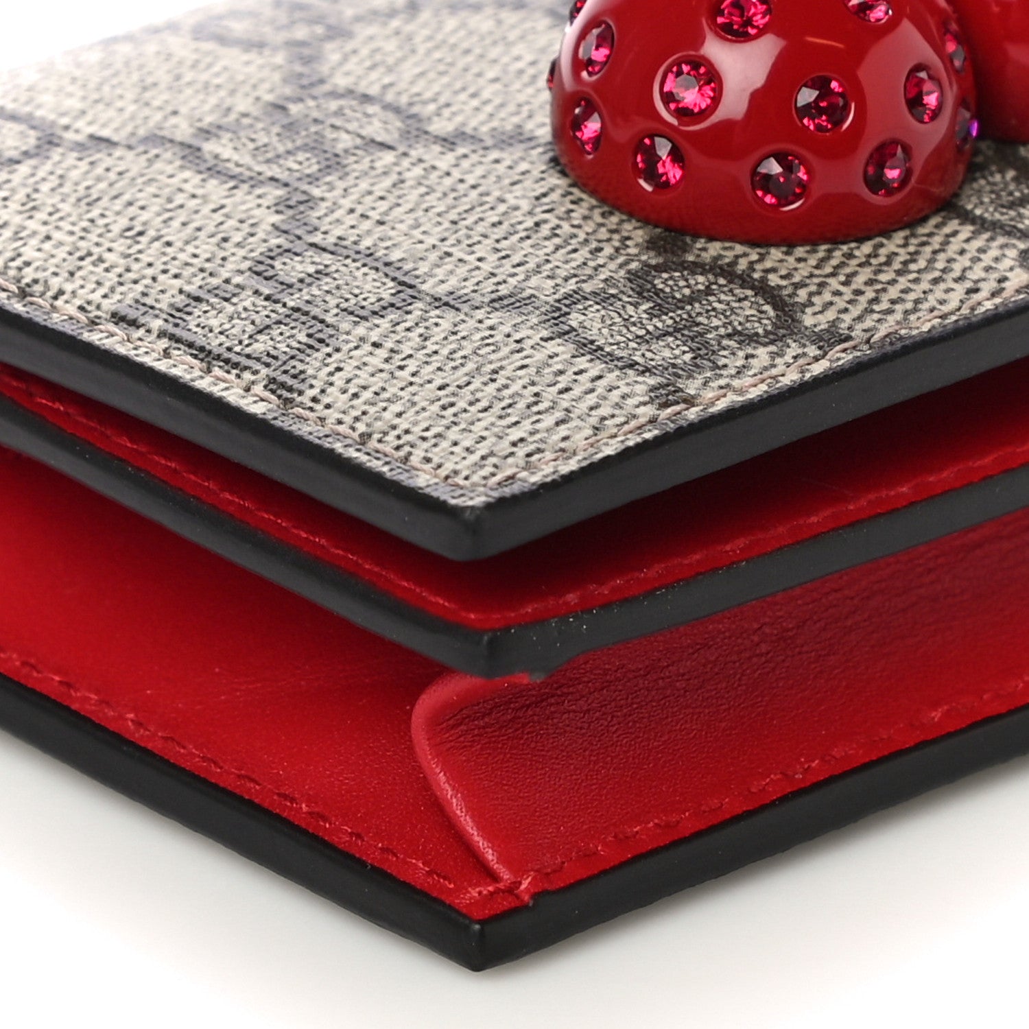 Gucci GG Supreme Monogram Cherry Embellished Card Case Wallet Hibiscus Red 9 of 11