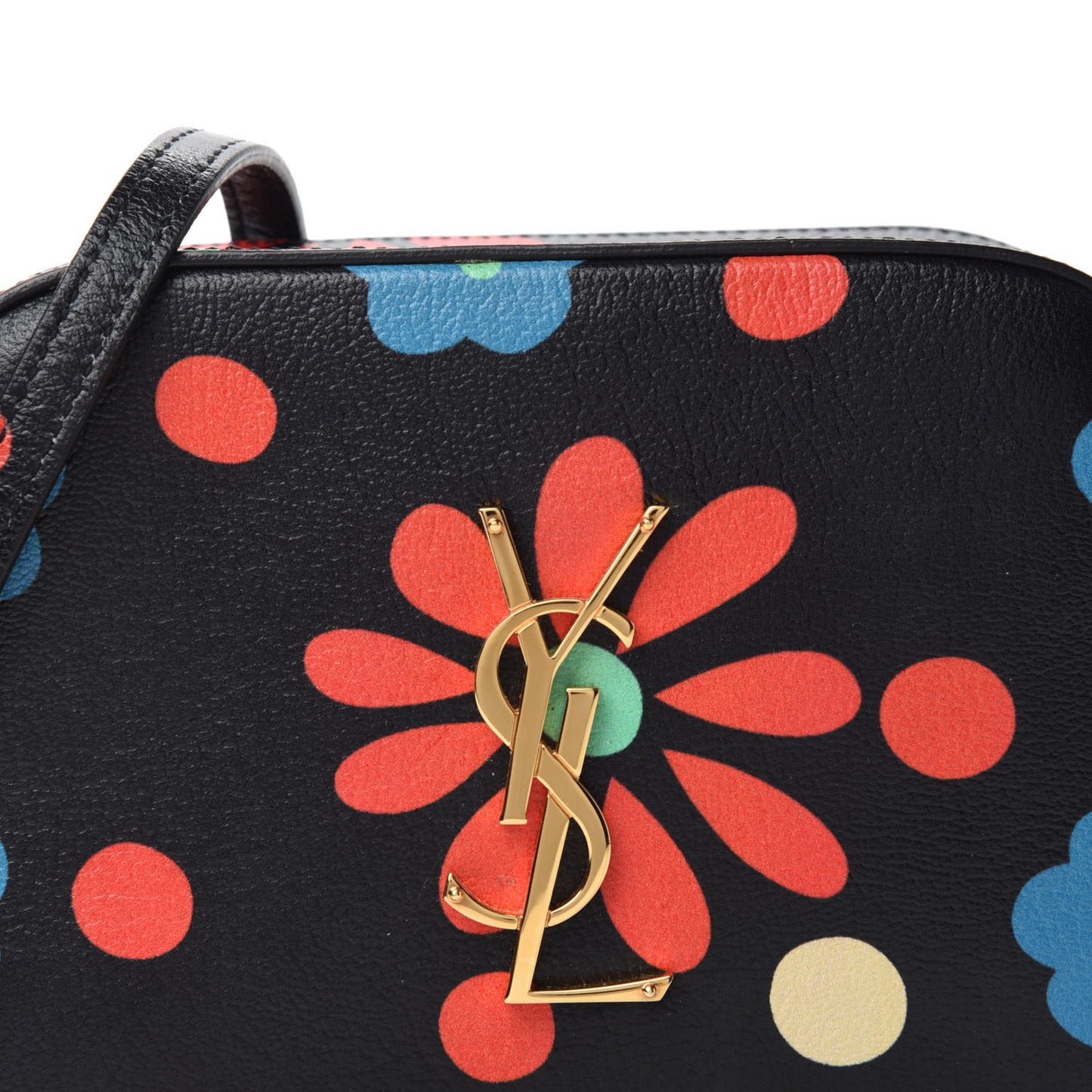 Calfskin Floral Print Small Classic Monogram Camera Bag Black