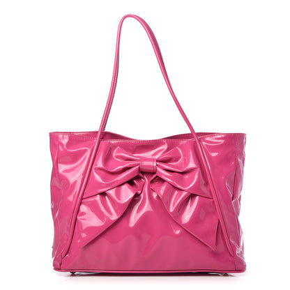 Valentino Garavani Patent Lacca Bow Tote Pop Fuxia 1 of 12