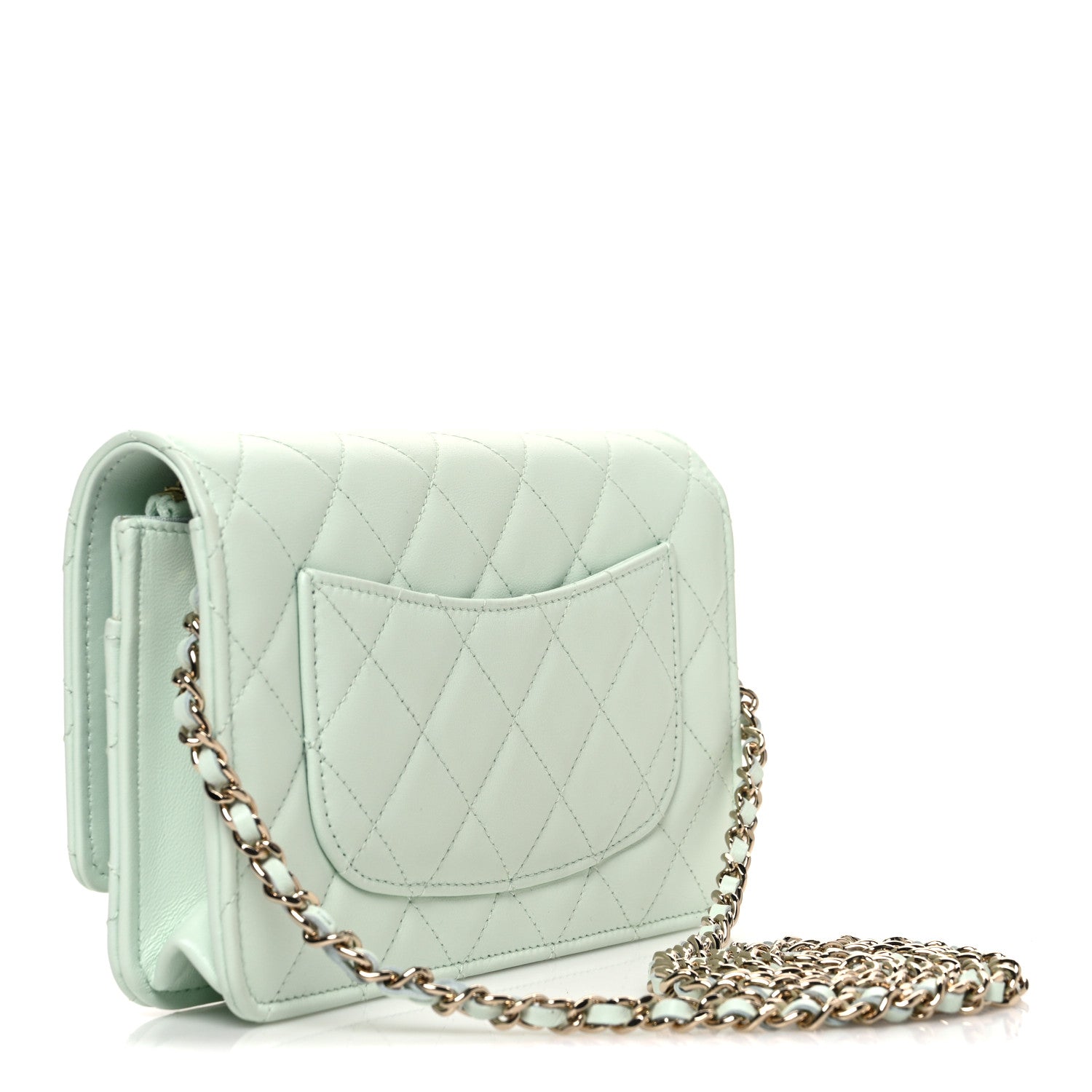 Chanel Lambskin Quilted Textured CC Wallet On Chain WOC Light Green 2 of 11