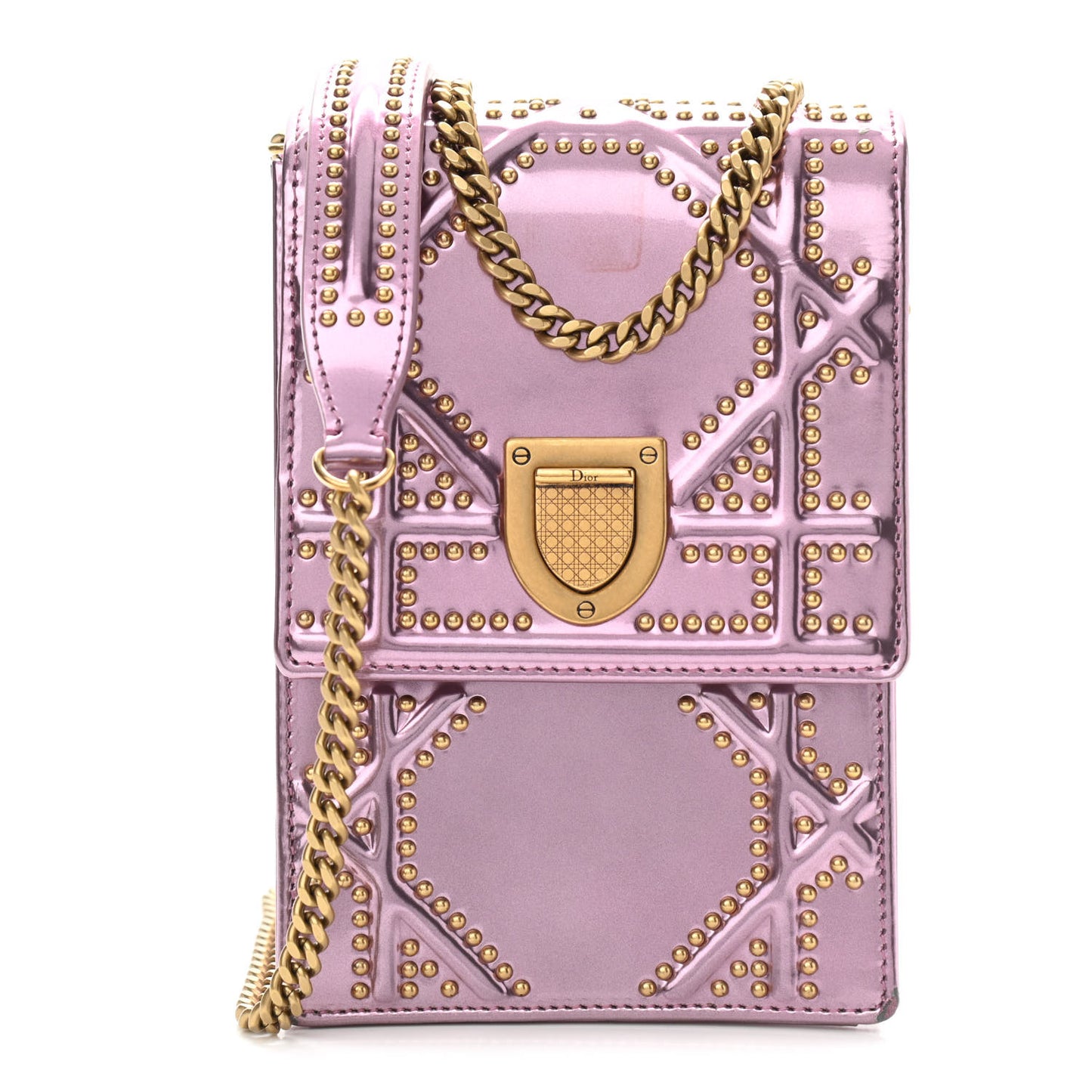 Metallic Calfskin Studded Vertical Diorama Pink