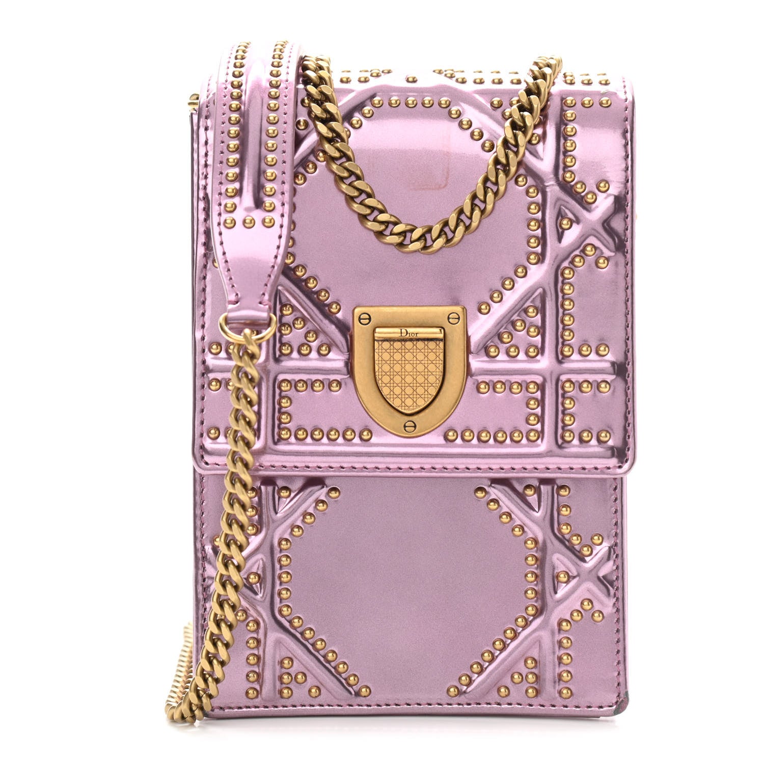 Christian Dior Metallic Calfskin Studded Vertical Diorama Pink 1 of 14