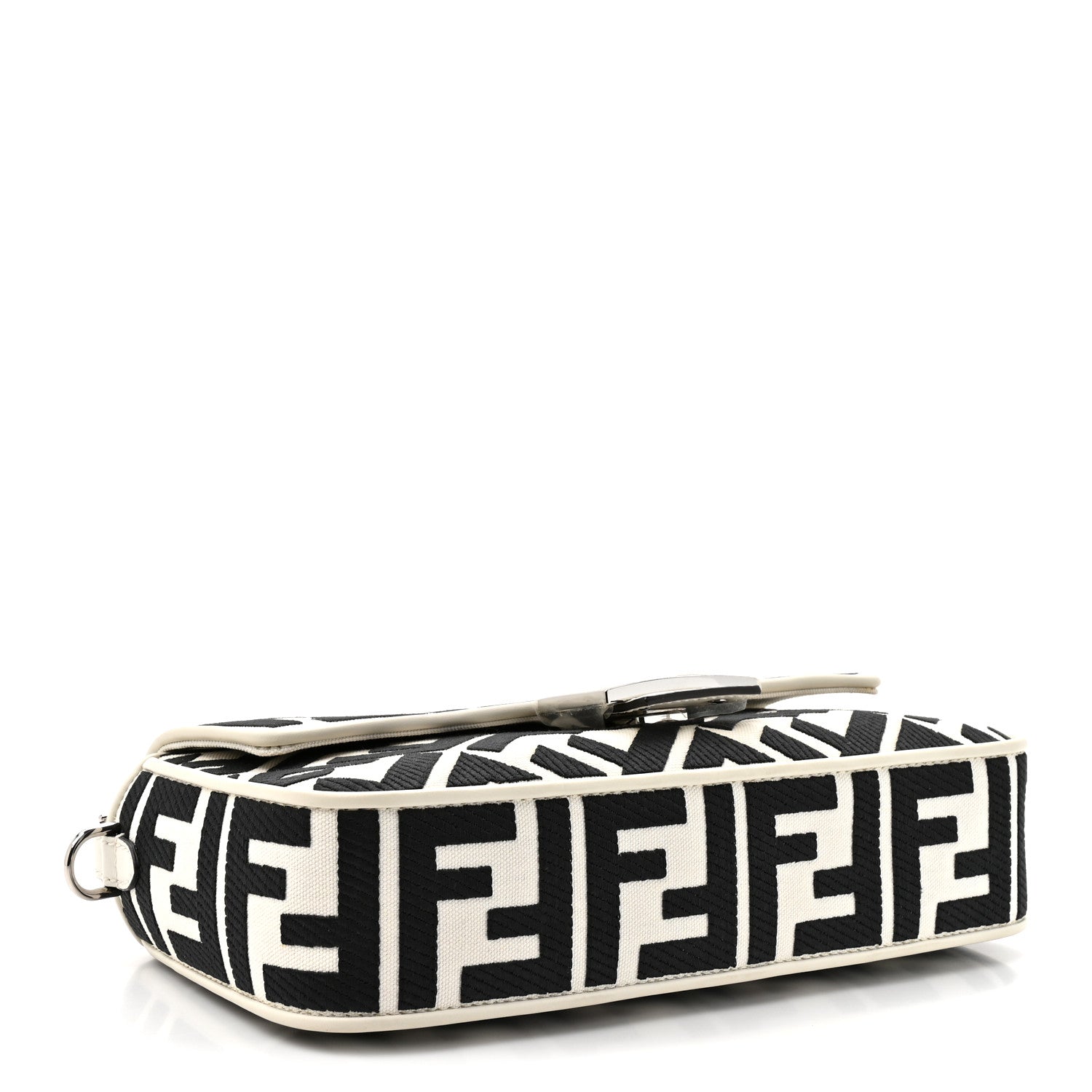 Fendi Canvas Vitello King FF Embroidered Baguette White Black 4 of 10