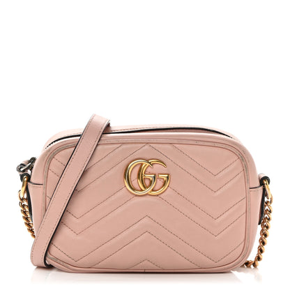 Gucci Calfskin Matelasse Mini GG Marmont Chain Shoulder Bag Perfect Pink 1 of 24
