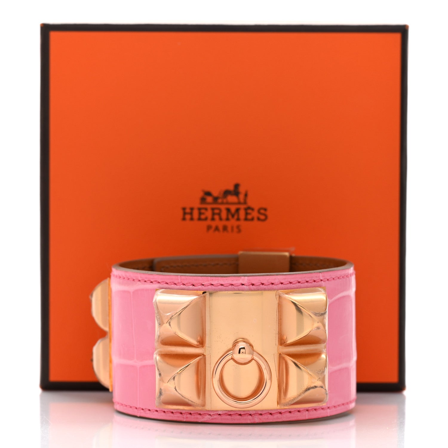 Hermes Matte Alligator Collier De Chien CDC Bracelet T3 5P Pink 6 of 6