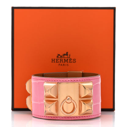 Hermes Matte Alligator Collier De Chien CDC Bracelet T3 5P Pink 6 of 6