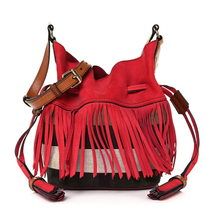 Burberry Suede Fringe Small Belgrove Bucket Bag Red 1 of 19