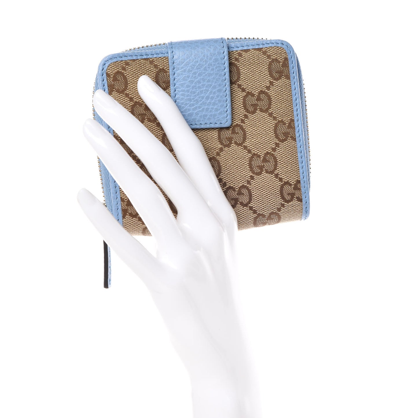 Monogram Dollar Calfskin Zip Around French Flap Wallet Beige Ebony Mineral Blue