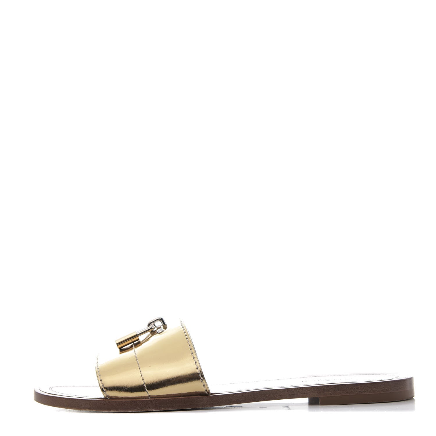 Louis Vuitton Metallic Calfskin Lock It Flat Mule 36 Gold 1 of 12