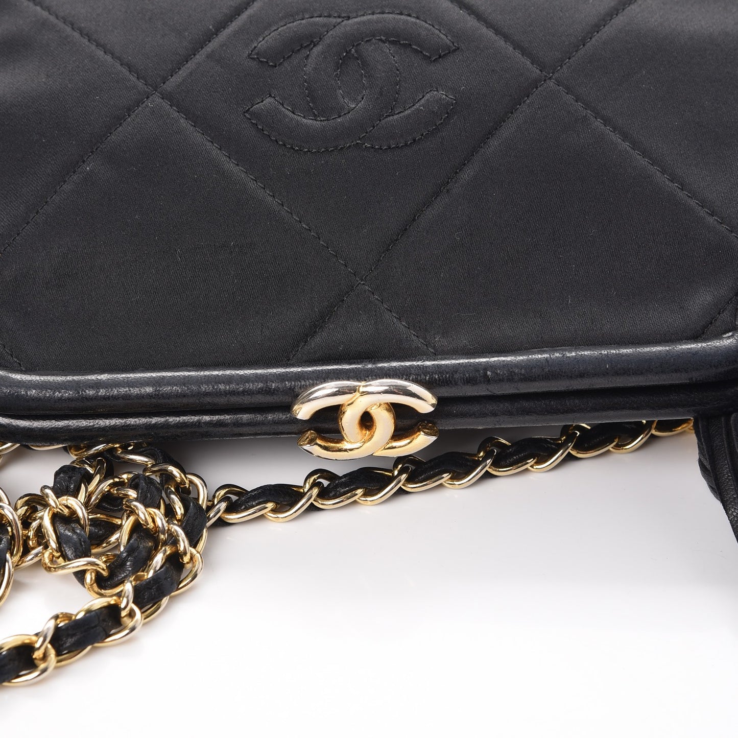 Satin Quilted Tassel Frame Crossbody Black