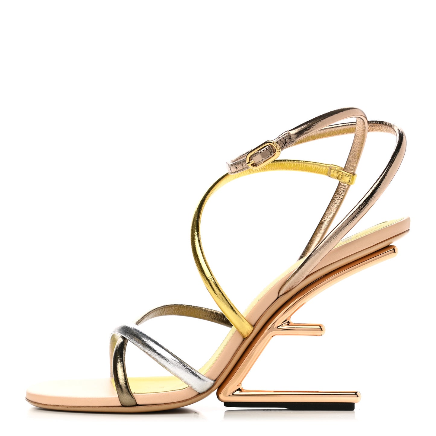 Metallic Nappa Fendi First 95mm Strappy Sandals 41 Argento Stagno Oro Champagne