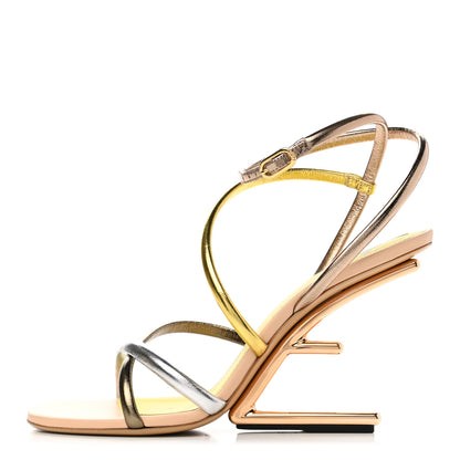 Fendi Metallic Nappa Fendi First 95mm Strappy Sandals 41 Argento Stagno Oro Champagne 1 of 7