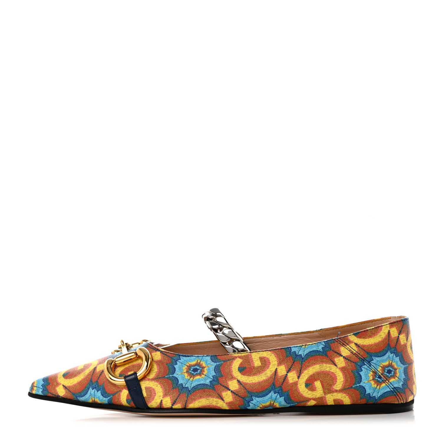 Gucci GG Supreme Kaleidoscope Calfskin Deva Horsebit Chain Embellished Flats 37.5 Blue Orange Multicolor Blue Agata 1 of 9