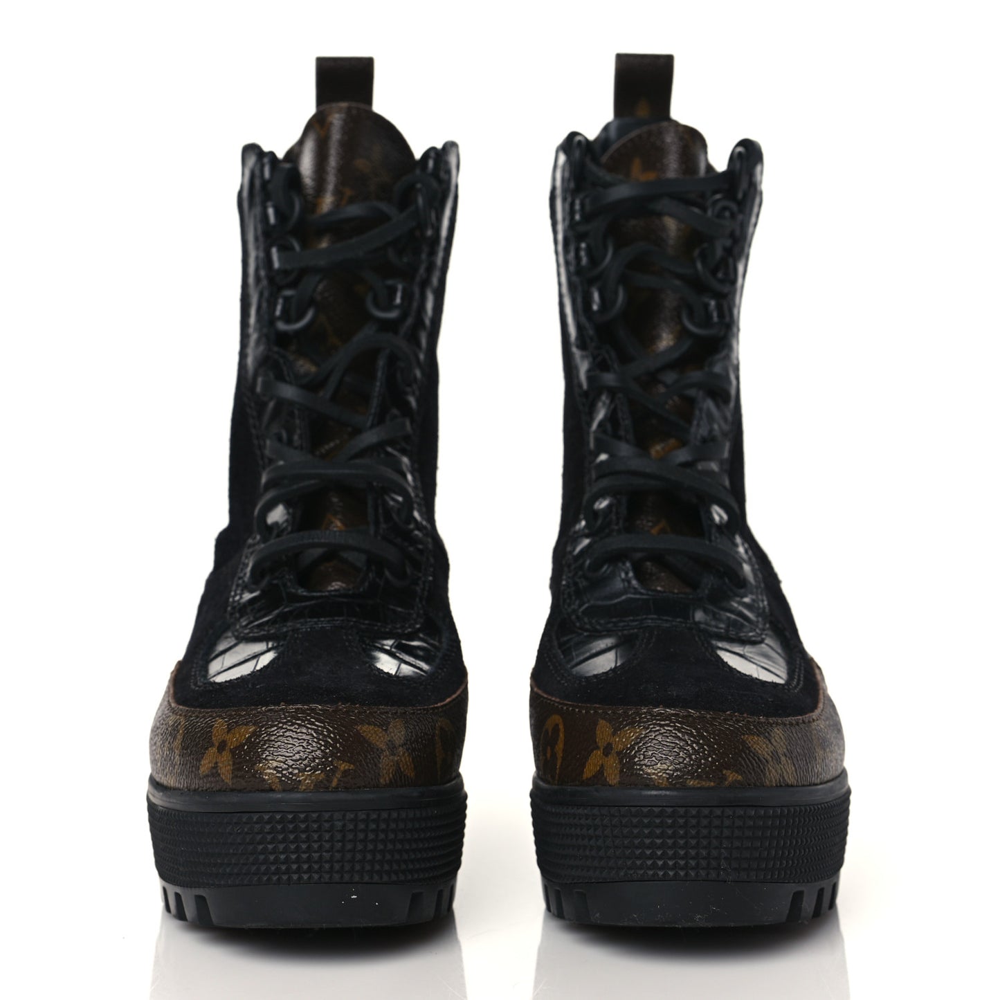 Suede Calfskin Monogram Laureate Platform Desert Boots 35 Black