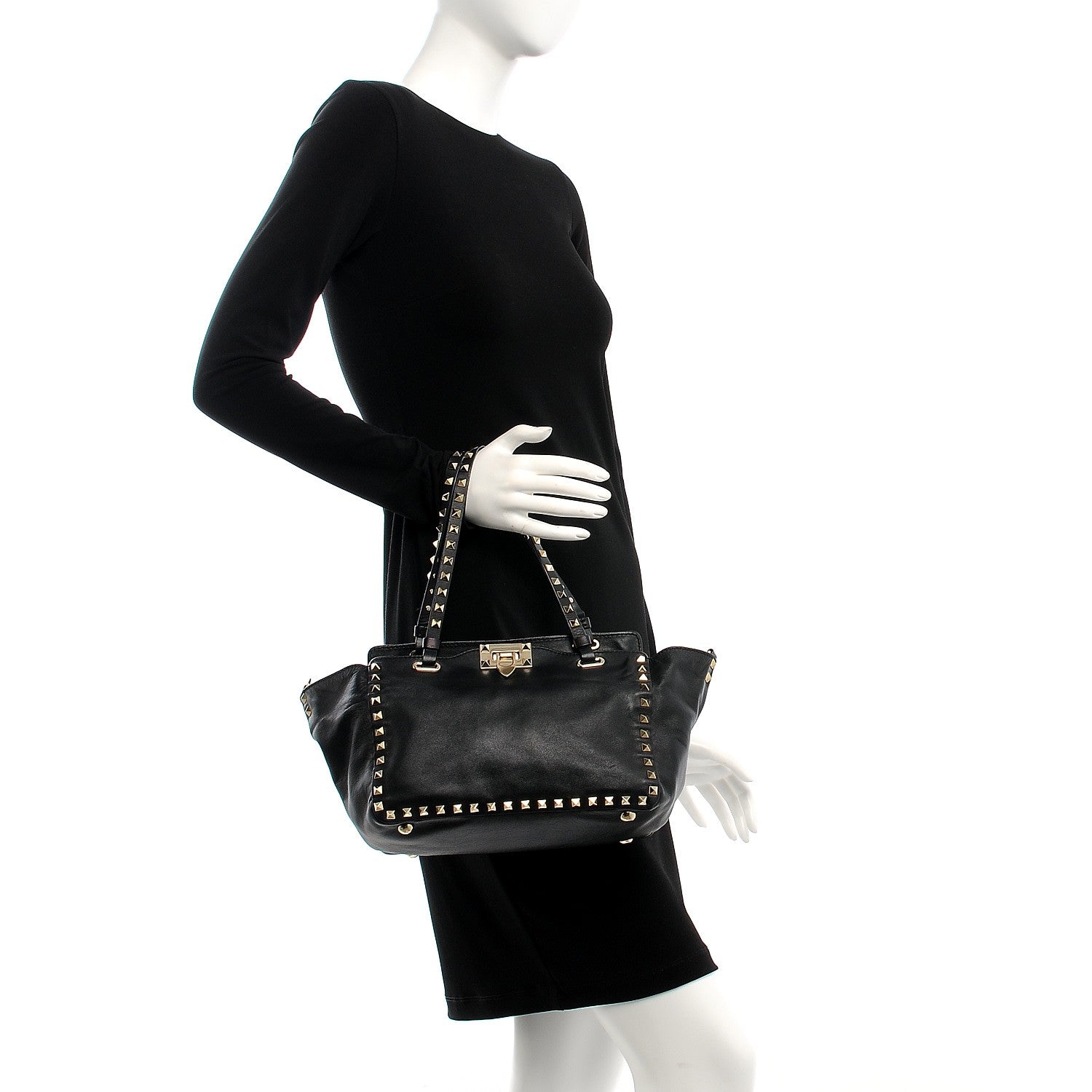 Valentino Garavani Vitello Small Rockstud Tote Black 3 of 12
